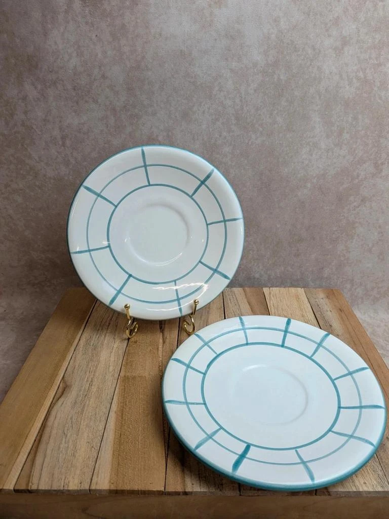 Lot de 2 assiettes à dessert vintage en céramique blanche et bleu céladon